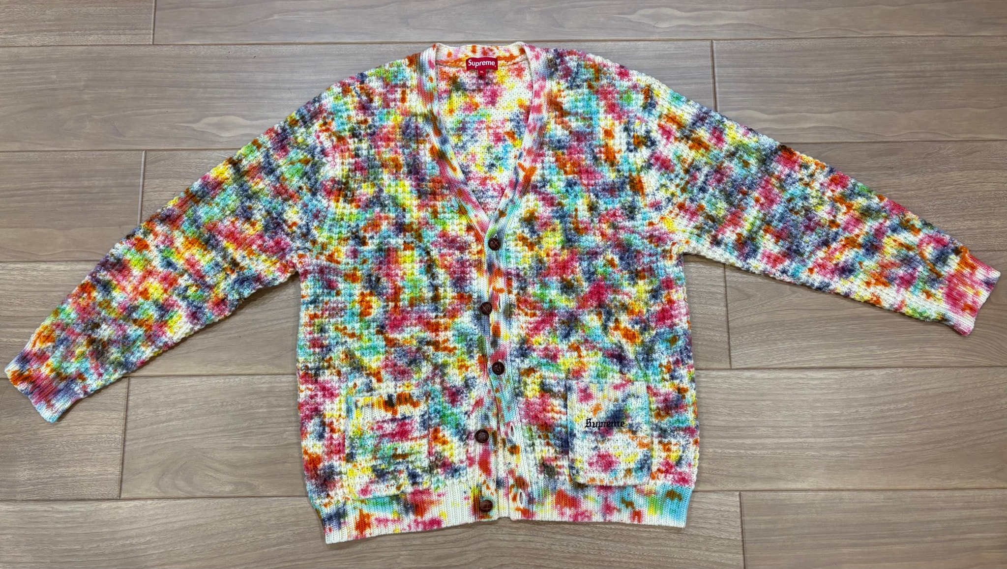 Supreme Waffle Knit Cardigan "Tie Dye"