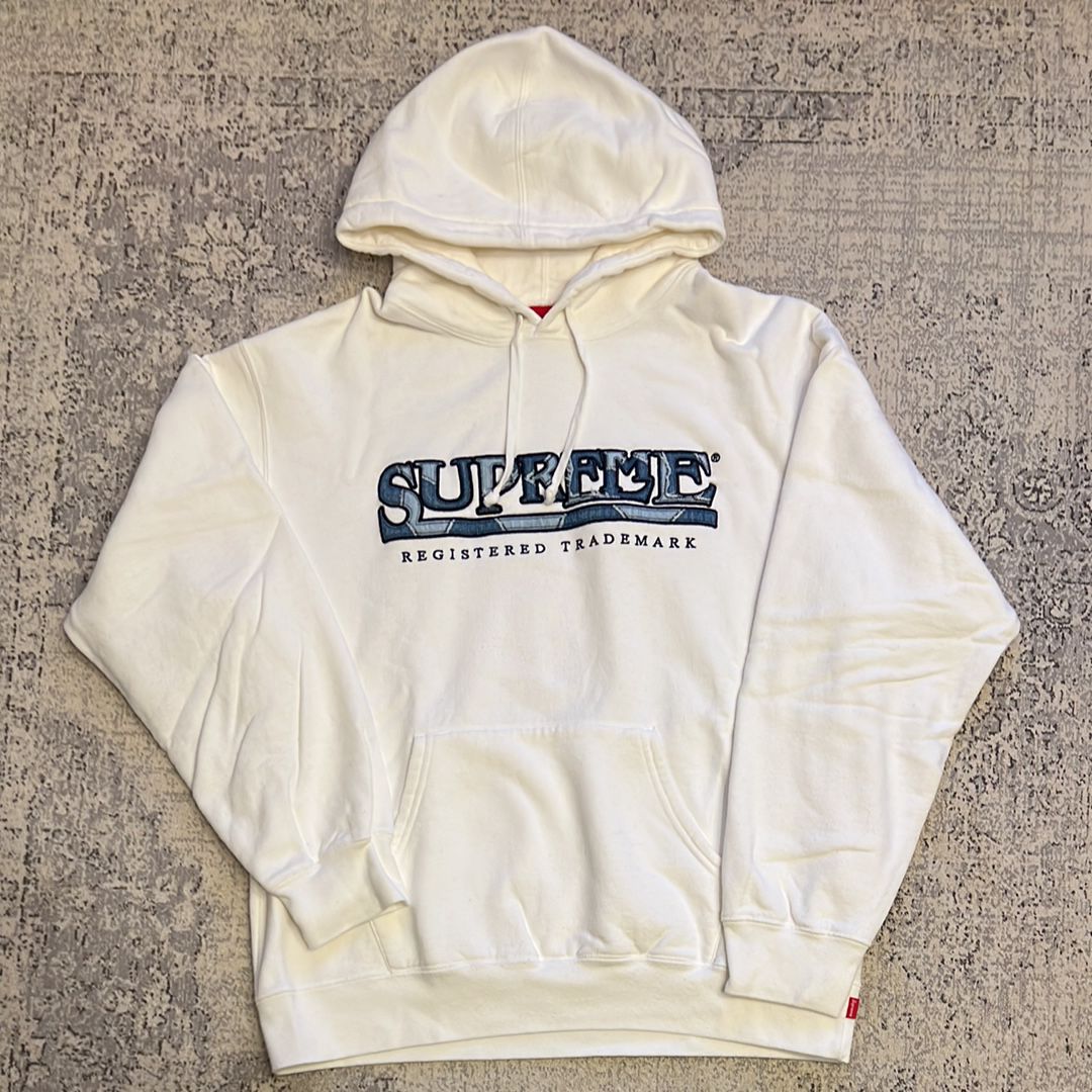 Supreme Denim Logo Hooded Sweatshirt "White"