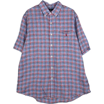 古着 ラルフローレン Ralph Lauren チェック柄 半袖 リネン ボタンダウンシャツ メンズXL相当/eaa623553