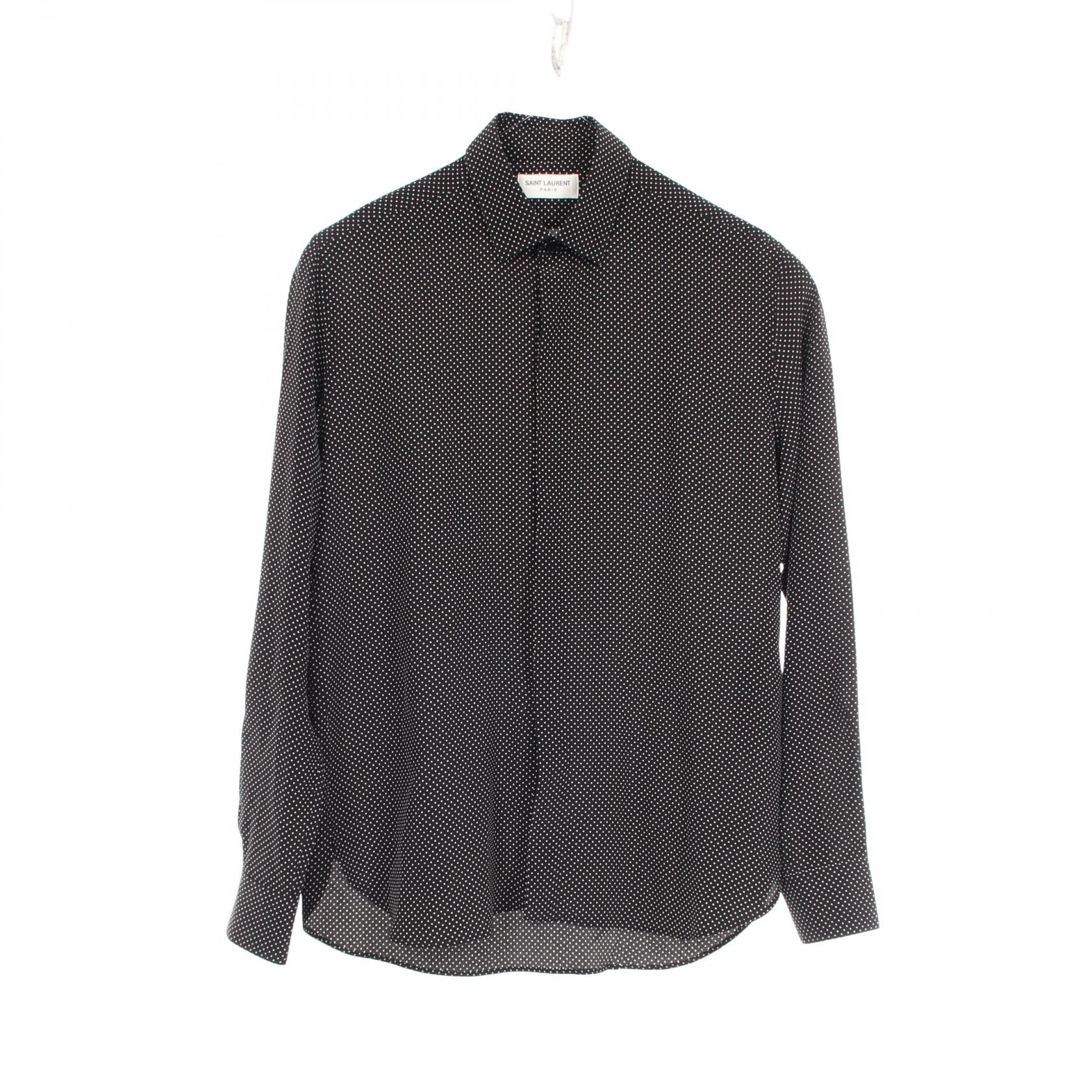 サンローランパリ SAINT LAURENT PARIS ドット柄 長袖 衣料品 トップス シルク メンズ ブラック系 646850 【中古】