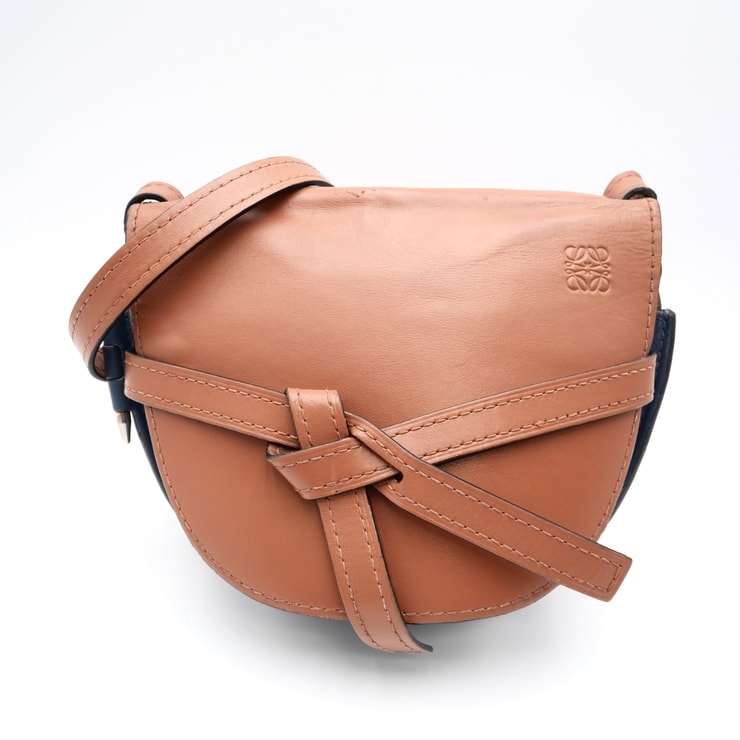 LOEWE(ロエベ)ゲートバッグ ショルダーバッグ ブラウン×ネイビー レザー ゴールド金具 レディース【中古】