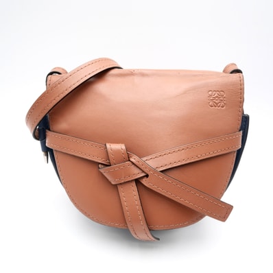 LOEWE(ロエベ)ゲートバッグ ショルダーバッグ ブラウン×ネイビー レザー ゴールド金具 レディース【中古】