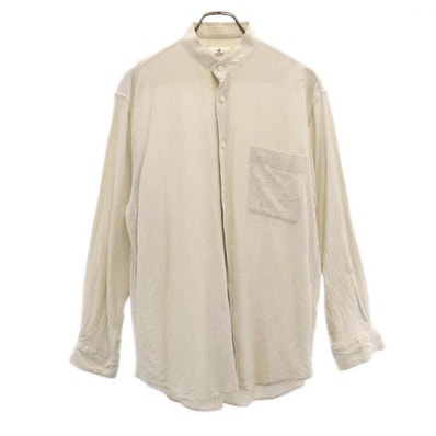 LANVIN ランバン ストライプ柄 長袖 バンドカラー Tシャツ 48 ベージュ系