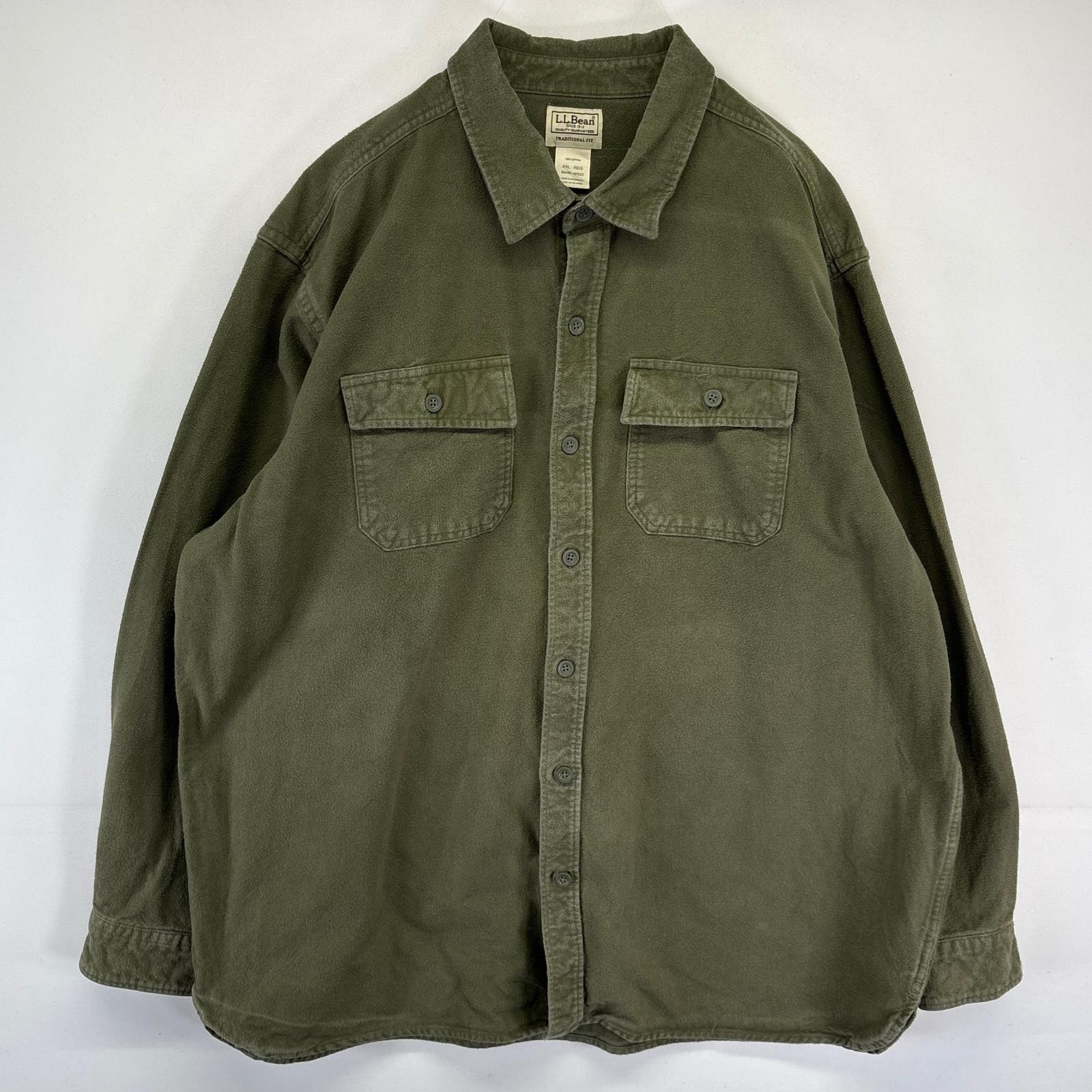古着 エルエルビーン L.L.Bean 長袖シャツ シャモアシャツ 無地 胸ポケット 大きいサイズ 2XL グリーン系 メンズ