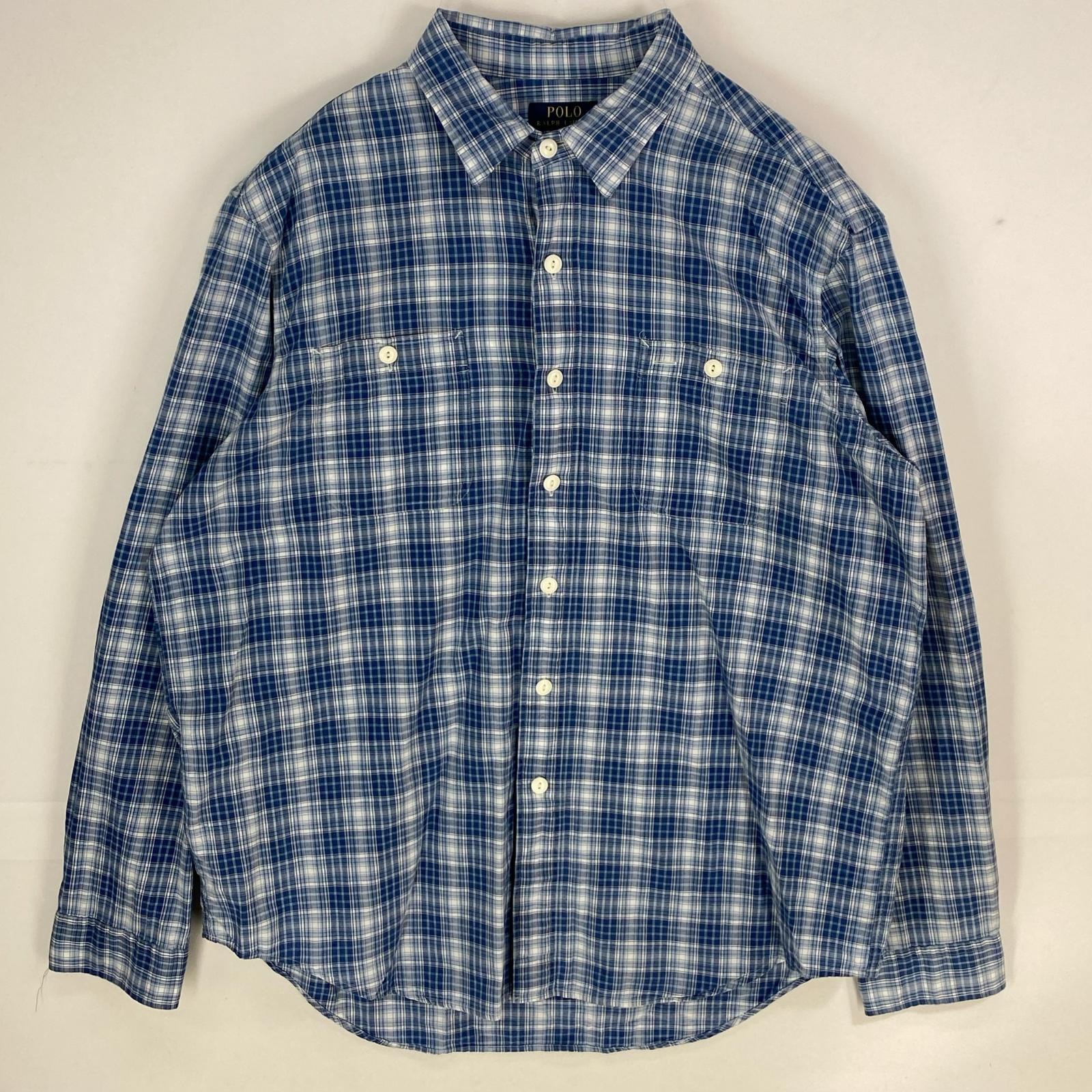古着 ポロ・ラルフローレン POLO RALPH LAUREN 長袖シャツ 胸ポケット 大きいサイズ ロングスリーブ XL ブルー系 チェック メンズ
