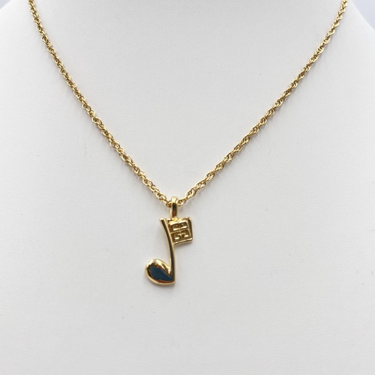 GIVENCHY(ジバンシー) 音符モチーフ ネックレス ペンダント ゴールドカラー ロゴチャーム タグ付き アクセサリー レディース【中古】