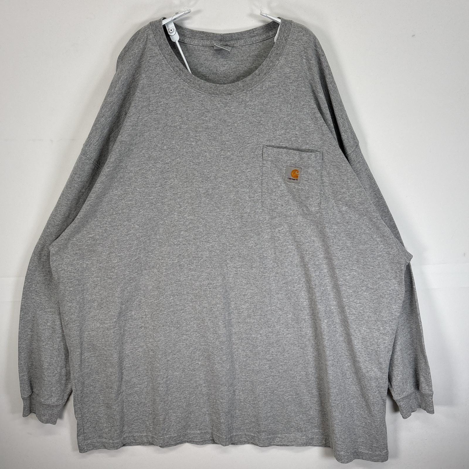 古着 カーハート Carhartt 長袖Tシャツ ワンポイント ロゴ 大きいサイズ 肉厚 胸ポケ 4XL  グレー 無地 メンズ