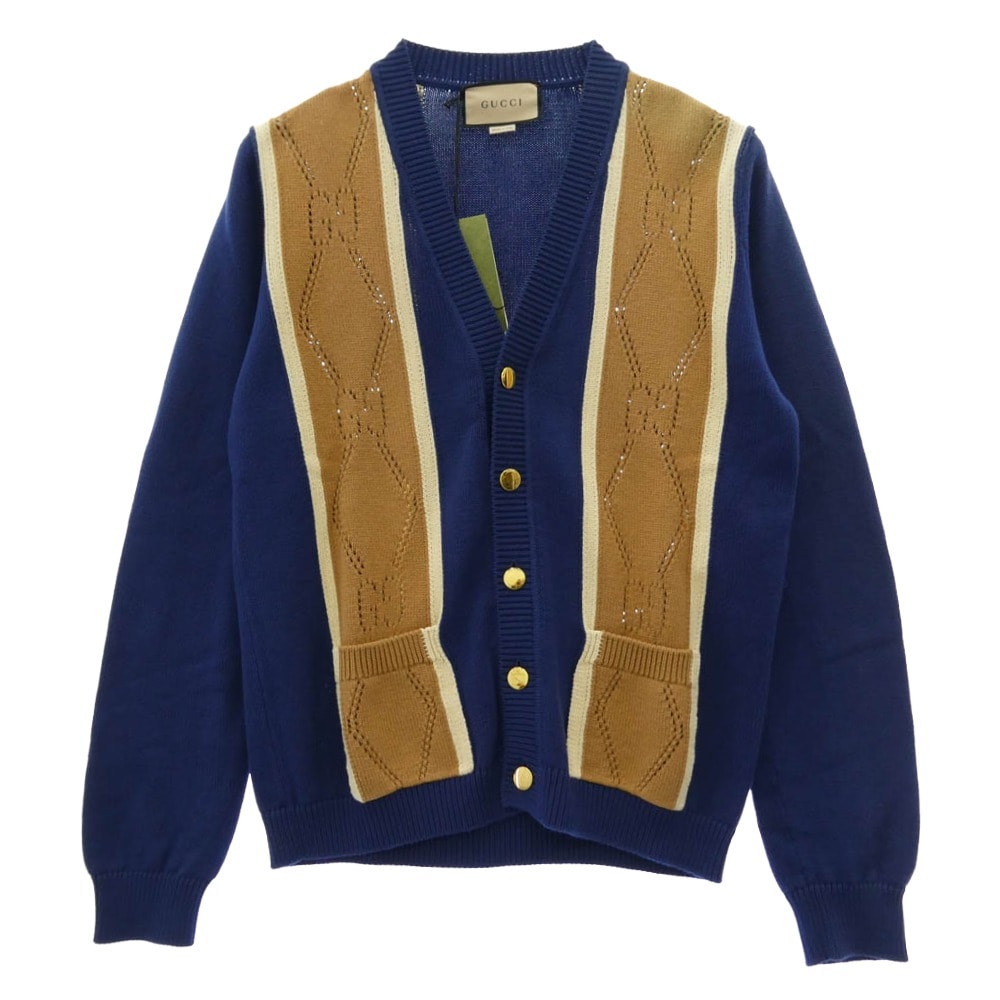 GUCCI グッチ カーディガン 655105XKBWE GG パーフォレーテッド コットン カーディガン ニット セーター ネイビー系 S【新古品】【未使用】【中古】