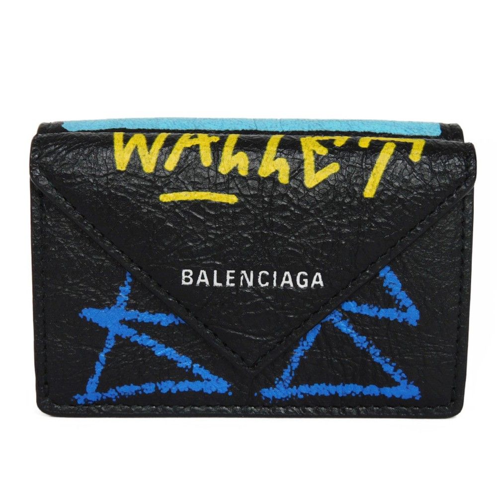BALENCIAGA Graffiti Papier Mini Wallet "Black"