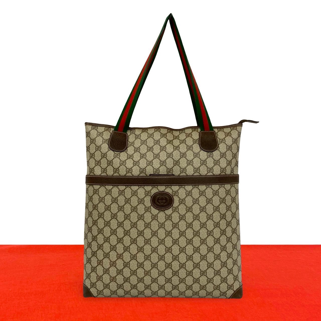 GUCCI グッチ シェリーライン GG ロゴ PVC レザー トートバッグ ブラウン
 43044