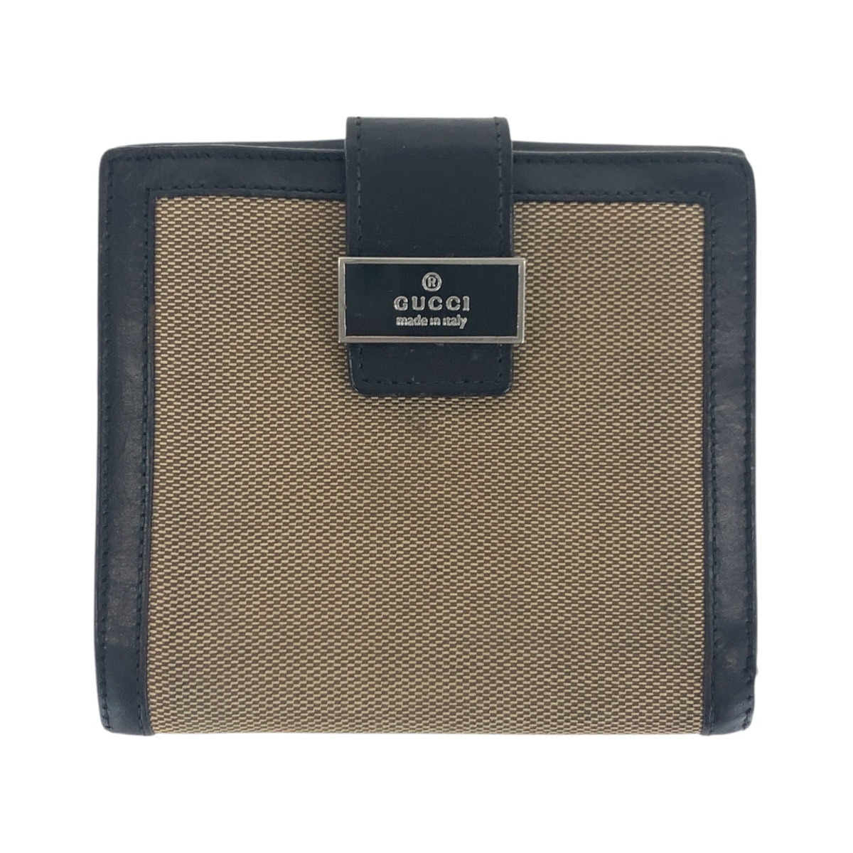 GUCCI グッチ ヴィンテージ ベージュ 黒 シルバー金具 GGキャンバス レザー/ 折り財布 コンパクトウォレット 506236 【中古】