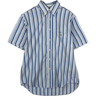 古着 ラコステ LACOSTE マルチストライプ 半袖 ボタンダウン ストライプシャツ メンズL相当/eaa644940