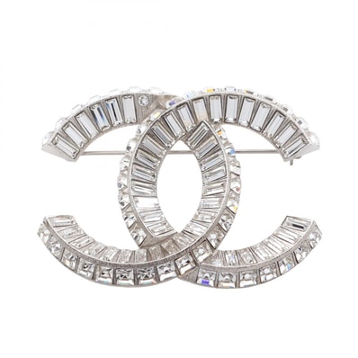 シャネル CHANEL ココマーク ブローチ アクセサリー メタル ラインストーン レディース シルバー系 / クリア系 F20V 【中古】