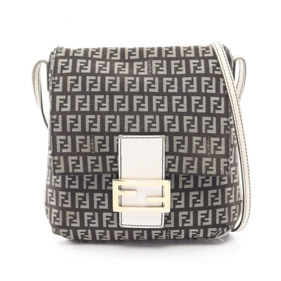 フェンディ FENDI ズッキーノ ショルダーバッグ バッグ キャンバス レザー レディース ブラック系 / ホワイト系 8BT075 【中古】