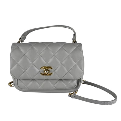 シャネル CHANEL ショルダーバッグ レザー グレー ゴールド レディース【中古】 z10128