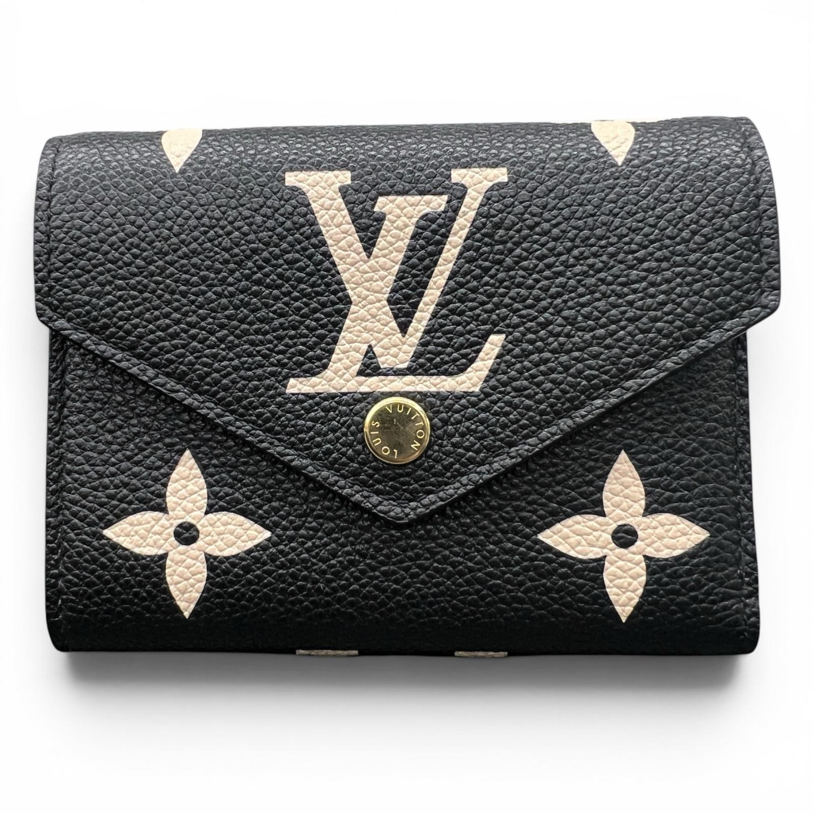 LOUIS VUITTON 展示品級 美品 ルイヴィトン ポルトフォイユ ヴィクトリーヌ モノグラムアンプラント ノワール クレーム 三つ折り財布 M64060 レザー RFID確認済 ミニ財布 SAランク 中古 鑑定済 ヴィトン財布