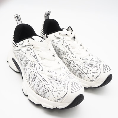 極美品 Christian Dior クリスチャンディオール レザー バイブスニーカー 6 23.5 KCK415OFK スニーカー ホワイト ブラック レザー レディース