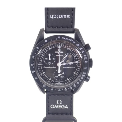 スウォッチ Swatch オメガ OMEGA スピードマスター ミッション トゥ ザ ムーンフェイズ SO33B700 腕時計 セラミック ナイロン ブラック クオーツ ブラック文字盤 メンズ【中古】【Sランク】