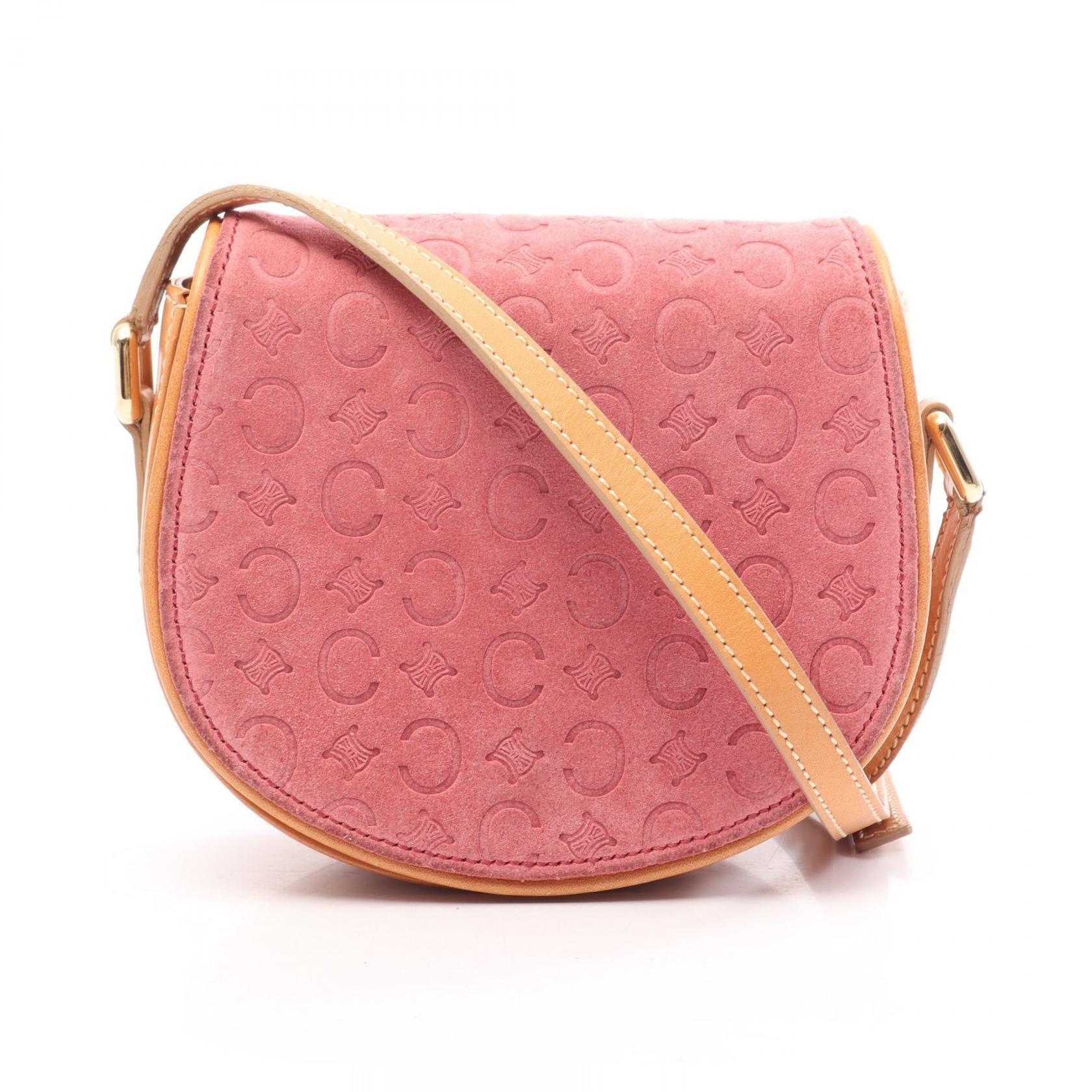 セリーヌ CELINE Cマカダム ショルダーバッグ バッグ スウェード レザー レディース ピンク系 / ベージュ系 【中古】