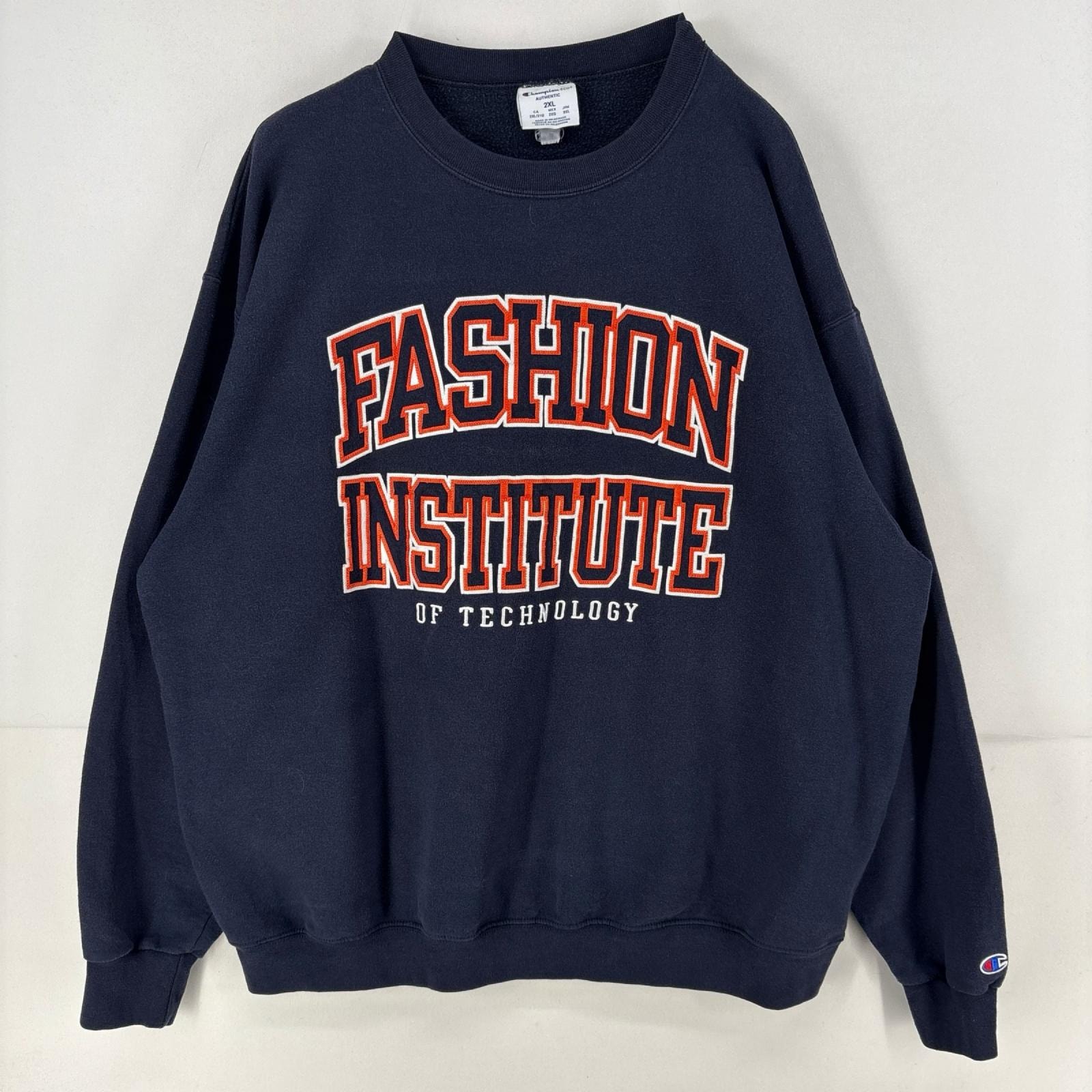 古着 チャンピオン Champion スウェット ロゴ 3段プリント 刺繍 クルーネック 大きいサイズ トレーナー 2XL  ネイビー メンズ
