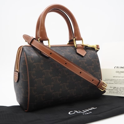 美品 CELINE セリーヌ トリオンフキャンバス カーフスキン スモール ボストン タン 113772CAS.04LU 2wayハンドバッグ ブラウン ベージュ コーティングキャンバス レザー レディース