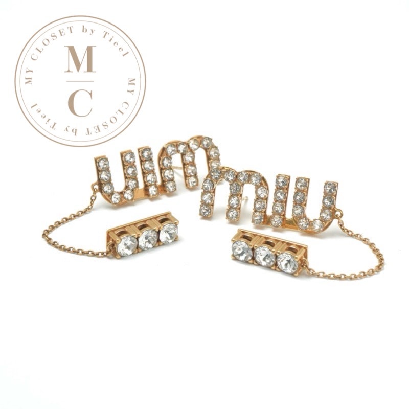 ミュウミュウ MIUMIU ピアス イヤリング ゴールド ロゴ ラインストーン