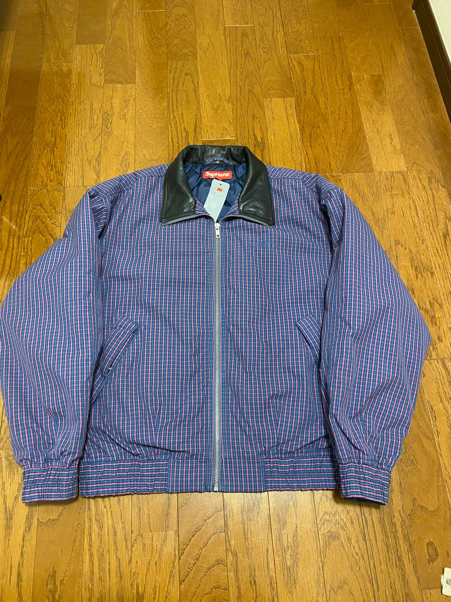Supreme Leather Collar Utility Jacket "Blue Plaid"