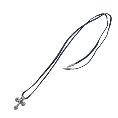 Chrome Hearts Philigrey Cross XS Leather Blade Necklace "Silver/Black"