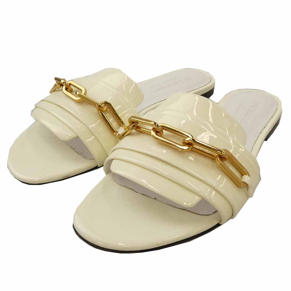 BURBERRY バーバリー サンダル チェーン パテントレザー ミュール サンダル オフホワイト系 36【中古】