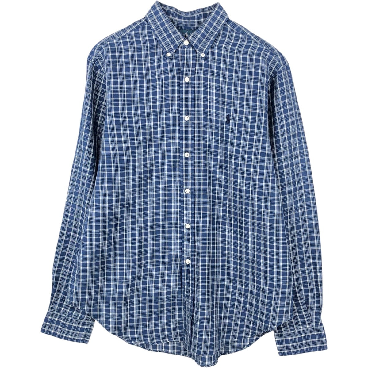 古着 ラルフローレン Ralph Lauren CLASSIC FIT クラシックフィット チェック柄 長袖 リネン ボタンダウンシャツ メンズL相当/eaa623888