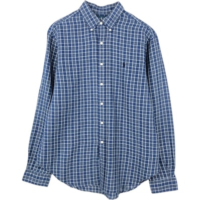 古着 ラルフローレン Ralph Lauren CLASSIC FIT クラシックフィット チェック柄 長袖 リネン ボタンダウンシャツ メンズL相当/eaa623888