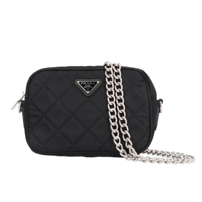 プラダ キルティングチェーンショルダー ショルダーバッグ ナイロン 1BH028 ブラック レディース PRADA 中古