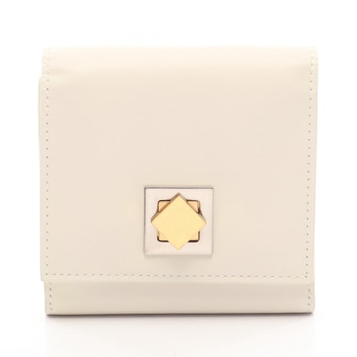 ボッテガヴェネタ BOTTEGA VENETA ツイストロック 三つ折り財布 財布 レザー レディース ホワイト系 【中古】
