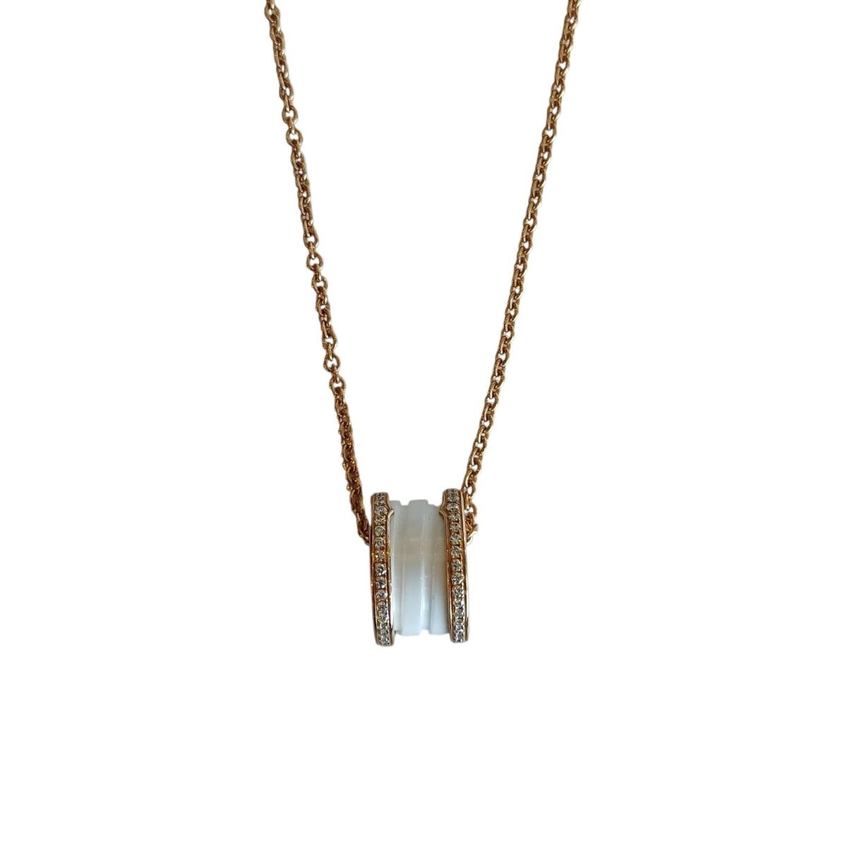 BVLGARI ブルガリ B-ZERO1 ビーゼロワン ダイヤ ネックレス CL855721 K18ピンクゴールド ホワイトセラミック PG  ユニセックス【中古】