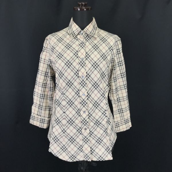UK/イングランド製★BURBERRY★七分袖シャツ【women’s size -M(日本サイズM?L相当/ベージュ/チェック】Tops/Shirts◆senBH139