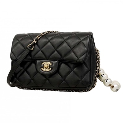 【6dc3007】シャネル ショルダーバッグ ミニマトラッセ チェーンショルダー ラムスキン ブラック シャンパンゴールド金具【中古】レディース
