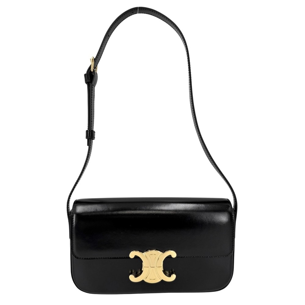 CELINE セリーヌ ショルダーバッグ クロード トリオンフ セミショルダーバッグ 肩掛け 194143BF4.38NO レザー    ブラック 黒 ゴールド金具 レディース【中古品】