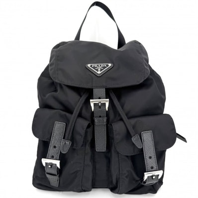 PRADA プラダ リュック トライアングルロゴ バックパック メンズ レディース 1BZ677 ナイロン ブラック 黒 シルバー金具 ユニセックス 美品【中古品】