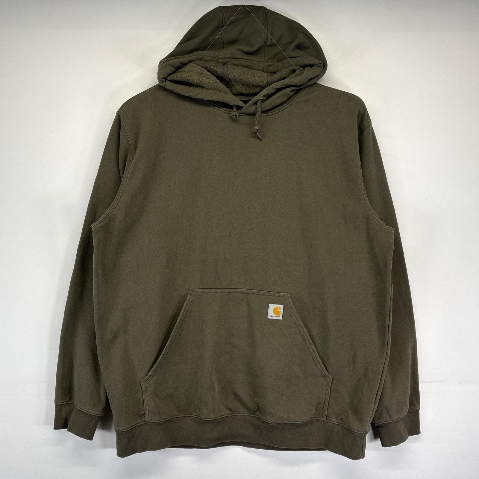 古着 カーハート Carhartt パーカー 大きいサイズ ワンポイントロゴ刺繍 プルオーバー フーディー XL  カーキ系 メンズ