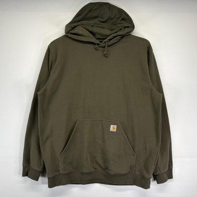 古着 カーハート Carhartt パーカー 大きいサイズ ワンポイントロゴ刺繍 プルオーバー フーディー XL カーキ系 メンズ
