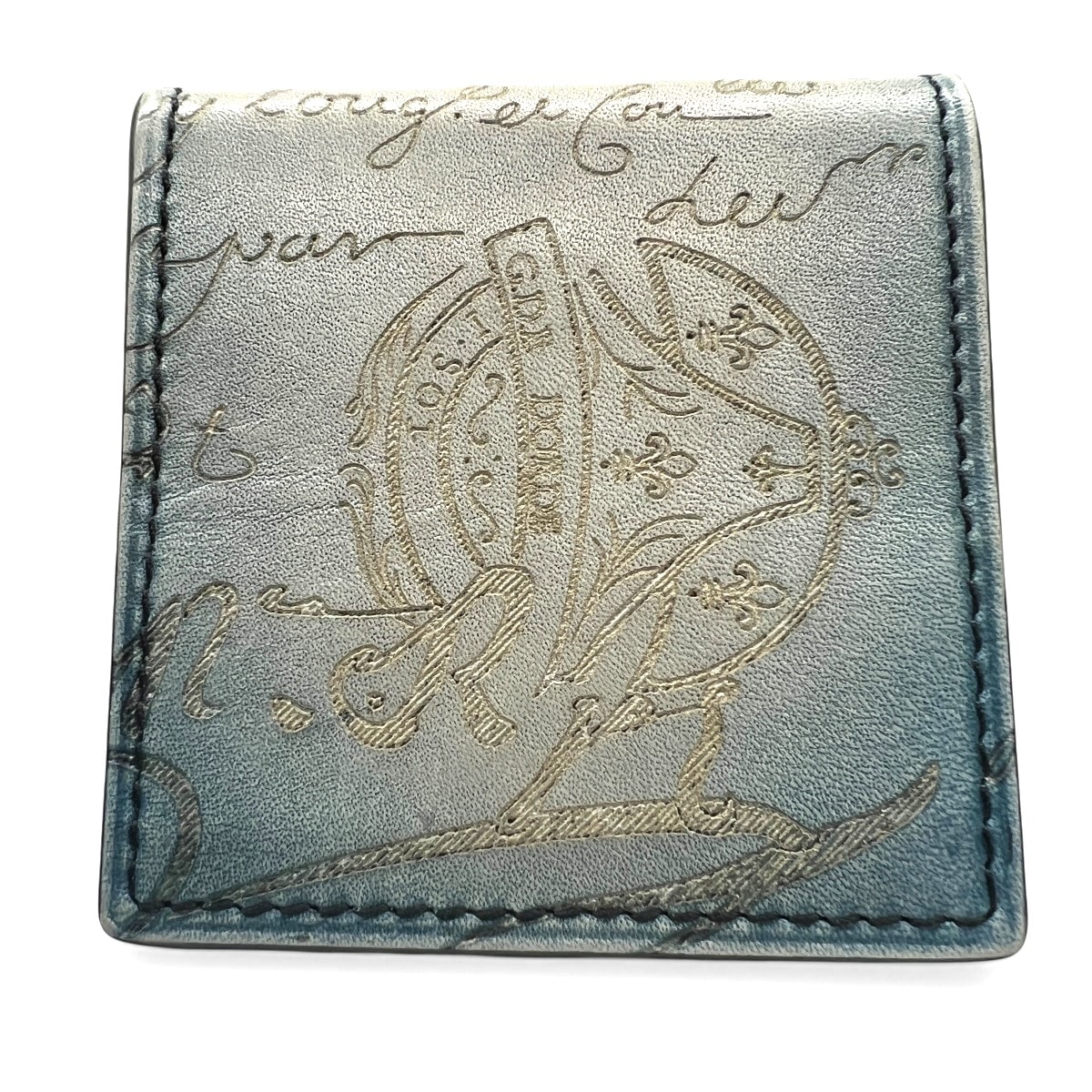 Berluti 希少 美品 ベルルッティ オリジン カリグラフィ スクリットレザー マネーパース コインケース ベネチアン レザー ライトブルー ベージュ ミニ メンズ ABランク 中古 鑑定済 ベルルッティコインケース