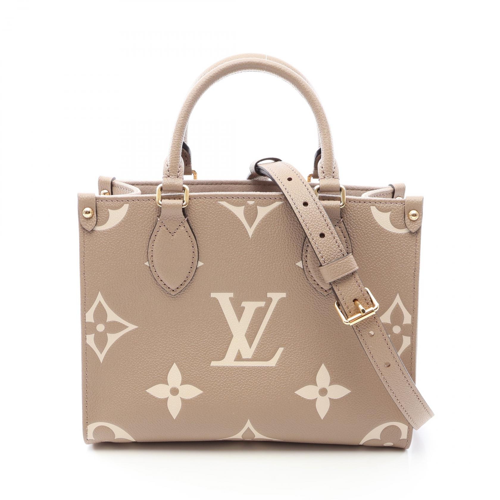 ルイ・ヴィトン LOUIS VUITTON オンザゴーPM バイカラー 2WAY ハンドバッグ バッグ レザー モノグラム・アンプラント トゥルトレールクレーム レディース ベージュ系 / アイボリー系 M45779 【中古】