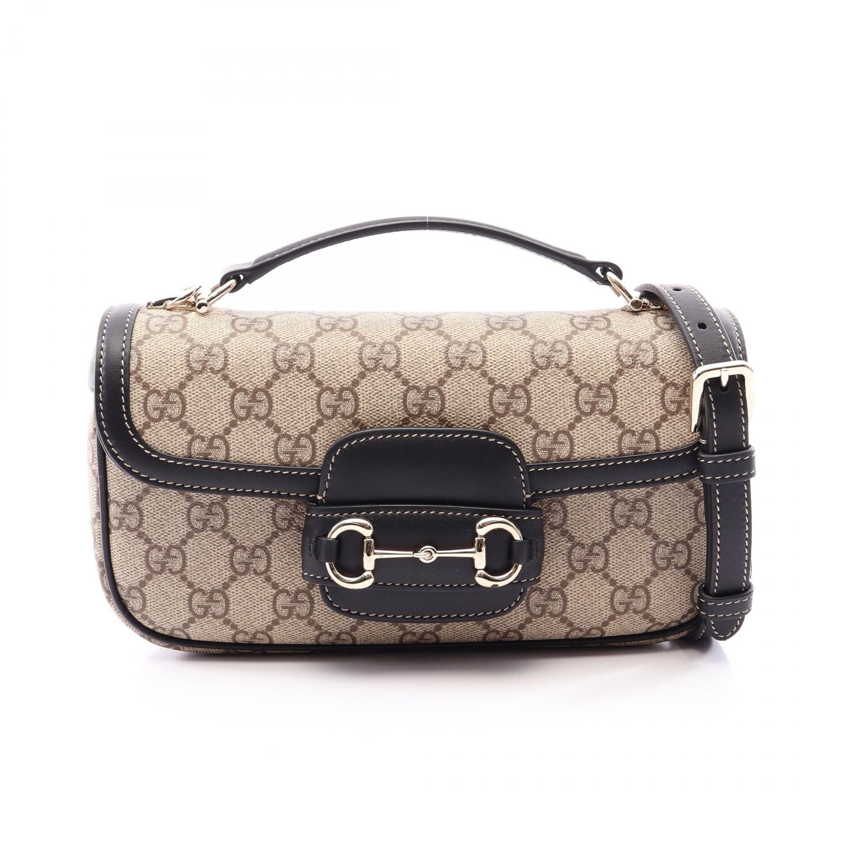 グッチ GUCCI ホースビット1955 ソフト スモール トップハンドルバッグ GGスプリーム 2WAY ハンドバッグ バッグ PVCコーティングキャンバス レザー レディース ベージュ系 / ブラック系 815206 【中古】