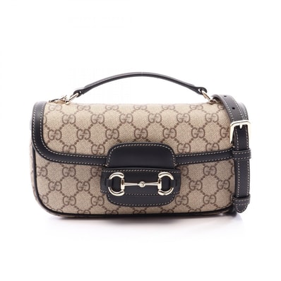 グッチ GUCCI ホースビット1955 ソフト スモール トップハンドルバッグ GGスプリーム 2WAY ハンドバッグ バッグ PVCコーティングキャンバス レザー レディース ベージュ系 / ブラック系 815206 【中古】