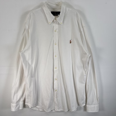 古着 ラルフローレン RALPH LAUREN 長袖シャツ ロゴ 刺繍 大きいサイズ KNIT OXFORD XL ホワイト 無地 メンズ