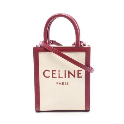 セリーヌ CELINE ミニ バーティカルカバ 2WAY ハンドバッグ バッグ キャンバス レザー レディース アイボリー系 / ボルドー系 【中古】