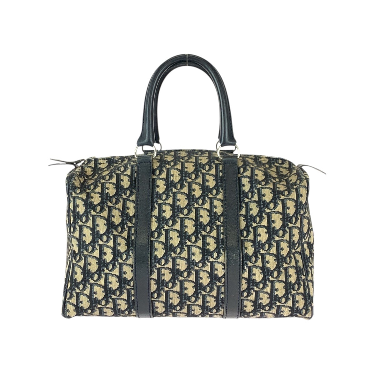 美品 Christian Dior クリスチャンディオール トロッター ベージュ ネイビー シルバー金具 キャンバス レザー/ ハンドバッグ ミニボストンバッグ 600088 【中古】