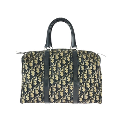 美品 Christian Dior クリスチャンディオール トロッター ベージュ ネイビー シルバー金具 キャンバス レザー/ ハンドバッグ ミニボストンバッグ 600088 【中古】