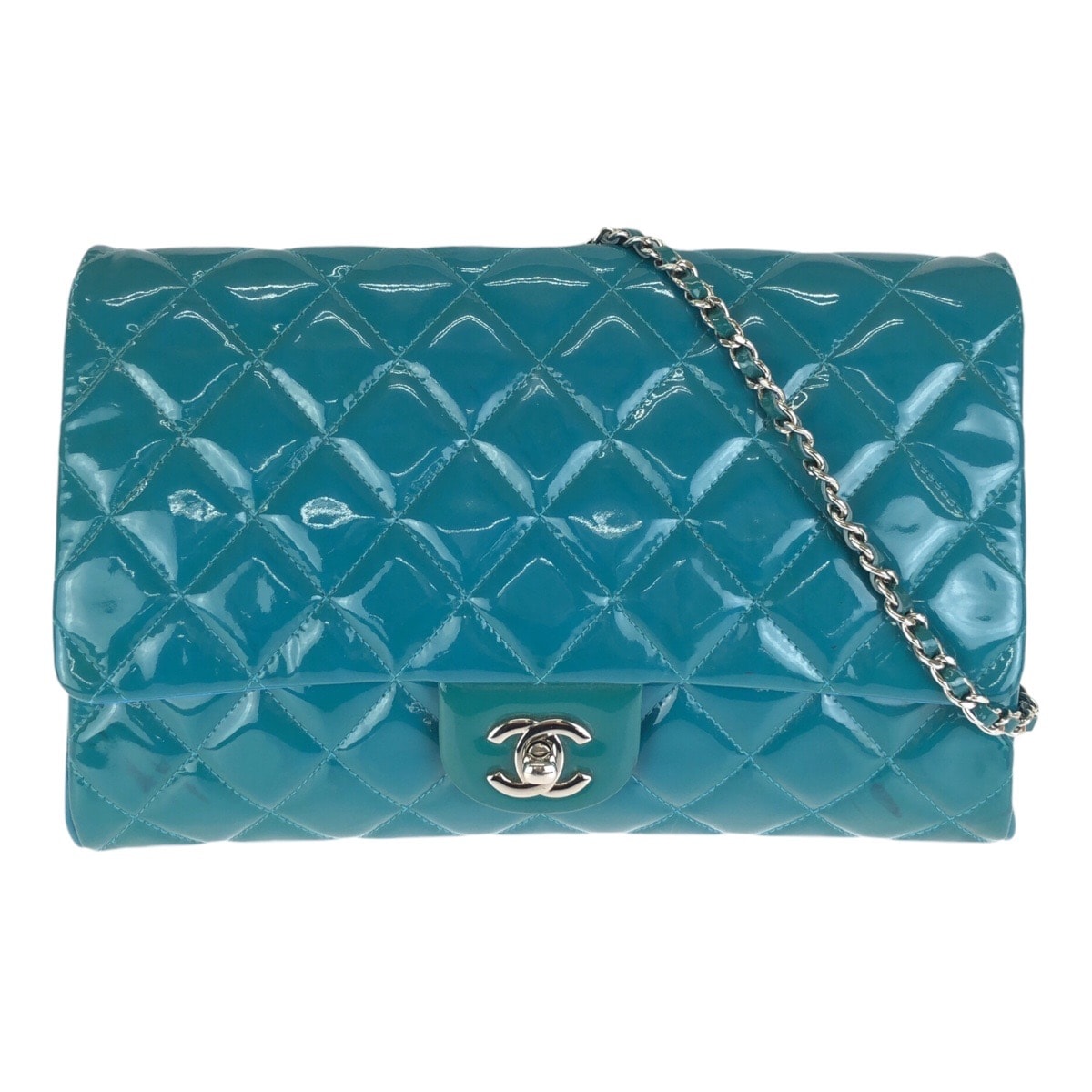 CHANEL シャネル マトラッセ ココマーク ブルー シルバー金具 パテントレザー チェーンショルダーバッグ ポシェット 1-0295291 【中古】