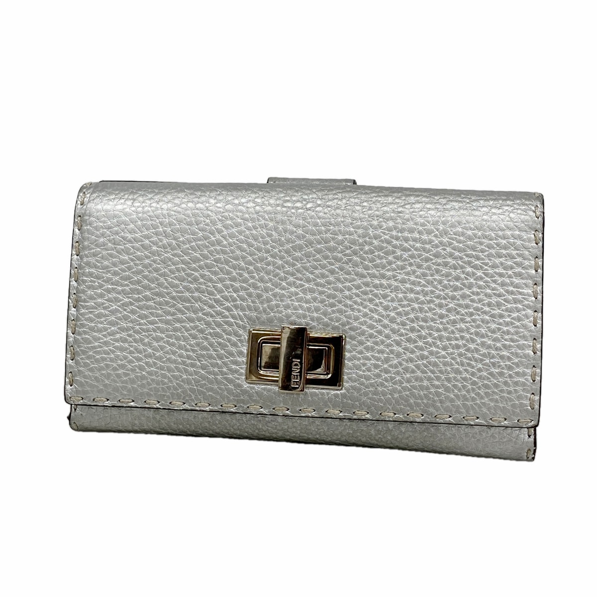 【6ka0057】フェンディ 長財布 セレリア レザー シルバー シルバー金具【中古】レディース